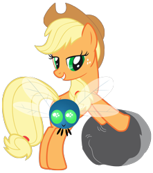 Size: 2300x2600 | Tagged: safe, artist:mihaaaa, applejack, earth pony, parasprite, pony, artifact, duo, female, mare, rock, simple background, smiling, transparent background, vector