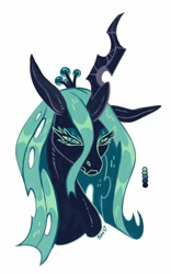 Size: 627x1006 | Tagged: safe, artist:sorcerushorserus, queen chrysalis, changeling, changeling queen, bust, color palette, female, glare, limited palette, simple background, solo, white background