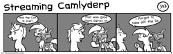 Size: 1280x404 | Tagged: safe, artist:tetrapony, derpy hooves, pegasus, pony, comic:the daily derp, comic, female, mare, monochrome