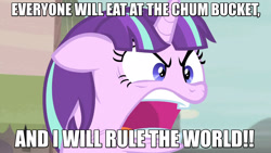 Size: 1920x1080 | Tagged: safe, edit, edited screencap, screencap, starlight glimmer, pony, unicorn, the cutie map, chum bucket, female, image macro, implied world domination, mare, meme, ragelight glimmer, sheldon j. plankton, solo, spongebob squarepants, the spongebob squarepants movie