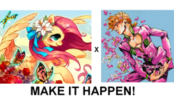 Size: 938x573 | Tagged: safe, fluttershy, pegasus, pony, exploitable meme, giorno giovanna, jojo's bizarre adventure, make it happen, meme