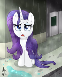 Size: 1020x1250 | Tagged: safe, artist:joakaha, rarity, pony, unicorn, rarity takes manehattan, crying, rain, solo, wet, wet mane, wet mane rarity