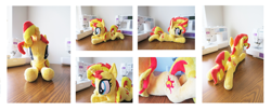 Size: 1024x422 | Tagged: safe, artist:kazzysart, sunset shimmer, pony, beanie (plushie), irl, photo, plushie, prone, solo