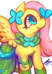 Size: 496x701 | Tagged: safe, artist:scarlet-songstress, fluttershy, pegasus, pony, clothes, dress, gala dress, solo