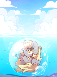 Size: 1000x1350 | Tagged: safe, derpy hooves, pegasus, pony, chibi, female, inside, mare, solo, underwater, water