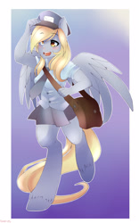 Size: 2124x3405 | Tagged: safe, artist:derpiies, derpy hooves, anthro, pegasus, unguligrade anthro, ambiguous facial structure, female, mailbag, mailpony, solo, unshorn fetlocks