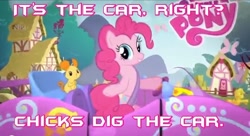 Size: 860x469 | Tagged: safe, pinkie pie, earth pony, pony, batman, batman forever, car, image macro, merchandise, pinkie pie's rc car, quote, text