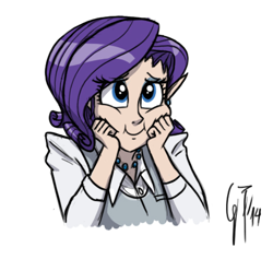 Size: 468x444 | Tagged: safe, artist:glancojusticar, rarity, human, rarity takes manehattan, :i, cropped, elf ears, humanized, light skin, scene interpretation, solo, squishy cheeks, unicorns as elves