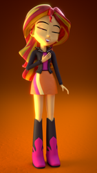 Size: 1080x1920 | Tagged: safe, artist:rjrgmc28, sunset shimmer, equestria girls, 3d, blender, clothes, eyes closed, leather jacket, singing, skirt, solo, teeth