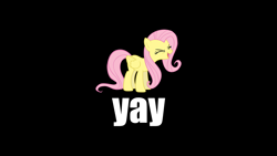 Size: 1920x1080 | Tagged: safe, artist:utterlyludicrous, fluttershy, pegasus, pony, black background, eyes closed, female, flutteryay, impact font, mare, simple background, solo, vector, wallpaper, yay