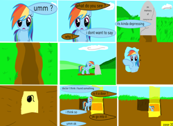 Size: 3950x2880 | Tagged: safe, artist:closingrain, artist:mellowbomb, derpibooru import, rainbow dash, oc, oc:clsoingrain, pegasus, pony, comic:calamity fateful, 1000 hours in ms paint, comic, dialogue, gravestone