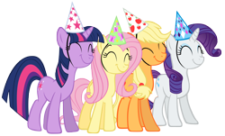 Size: 8000x4816 | Tagged: safe, artist:are-you-jealous, applejack, fluttershy, rarity, twilight sparkle, earth pony, pegasus, pony, unicorn, party of one, absurd resolution, hat, party hat, simple background, transparent background, vector