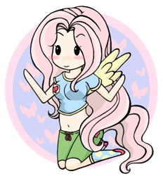 Size: 589x636 | Tagged: safe, artist:queen-of-cute, fluttershy, belly button, humanized, midriff, solo, tailed humanization, winged humanization