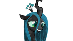 Size: 1440x814 | Tagged: artist needed, source needed, safe, queen chrysalis, changeling, changeling queen, colored, cute, cutealis, female, looking down, simple background, smiling, white background