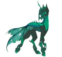 Size: 1500x1400 | Tagged: safe, artist:animatorfun, queen chrysalis, changeling, changeling queen, evil grin, female, green changeling, grin, lidded eyes, redesign, simple background, smiling, solo, transparent background