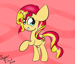 Size: 600x512 | Tagged: safe, artist:sugarcloud12, sunset shimmer, pony, equestria girls, cute, looking at you, raised hoof, shimmerbetes, smiling, solo