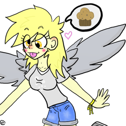 Size: 700x700 | Tagged: safe, artist:madkaichi, derpy hooves, human, food, heart, humanized, muffin, solo