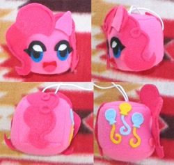 Size: 600x569 | Tagged: safe, artist:tofutastic, pinkie pie, earth pony, pony, :d, open mouth, photo, ponk, smiling, tofu hanger