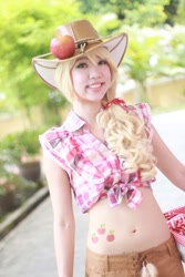 Size: 500x750 | Tagged: safe, artist:mikuen-drops, applejack, human, belly button, cosplay, irl, irl human, photo, solo