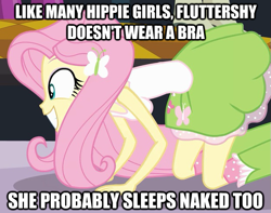 Size: 625x492 | Tagged: safe, edit, edited screencap, screencap, fluttershy, equestria girls, equestria girls (movie), braless, cropped, cute, fluttershy sleeps naked, headcanon, hippie, hippieshy, image macro, meme, shyabetes, solo