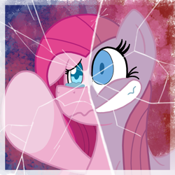 Size: 2541x2541 | Tagged: safe, artist:zanefir-dran, pinkie pie, earth pony, pony, broken glass, duality, pinkamena diane pie, sad, shattered, solo