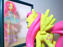 Size: 1024x768 | Tagged: safe, artist:eurocoin, fluttershy, equestria girls, doll, human ponidox, humanized, mirror, toy