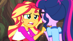 Size: 853x480 | Tagged: safe, screencap, sci-twi, sunset shimmer, twilight sparkle, equestria girls, legend of everfree, animated, gif, talking