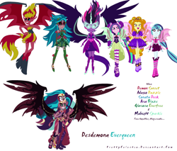 Size: 1024x872 | Tagged: safe, artist:prettycelestia, adagio dazzle, aria blaze, gaea everfree, gloriosa daisy, midnight sparkle, sci-twi, sonata dusk, sunset satan, sunset shimmer, twilight sparkle, oc, oc:desdemona everqueen, equestria girls, friendship games, legend of everfree, rainbow rocks, abomination, bare shoulders, body horror, equestria is doomed, equestria's monster girls, evil, evil grin, fusion, gem fusion, multiple arms, multiple eyes, multiple limbs, nightmare fuel, sleeveless, steven universe, strapless, the dazzlings, this isn't even my final form, this will end in conquest, xk-class end-of-the-world scenario