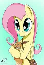 Size: 688x1000 | Tagged: safe, artist:ciscoql, fluttershy, pegasus, pony, crossover, eevee, pokémon