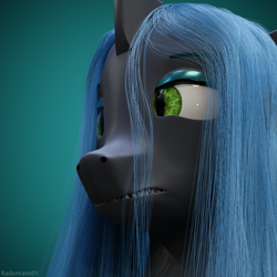 Size: 2160x2160 | Tagged: safe, artist:radiomann01, queen chrysalis, changeling, changeling queen, 3d, appalled, blender, bust, disgusted, female, high res, render, simple background, solo, teeth