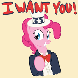 Size: 697x702 | Tagged: safe, artist:alleynurr, pinkie pie, earth pony, pony, recruitment poster, solo, uncle sam