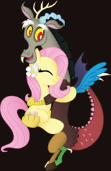 Size: 3001x4634 | Tagged: safe, artist:drawponies, artist:jakage, discord, fluttershy, draconequus, pegasus, pony, female, male, mare