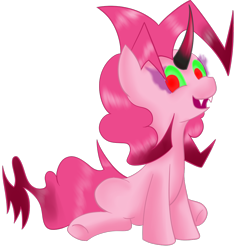 Size: 1000x1000 | Tagged: safe, artist:dragonfoorm, king sombra, pinkie pie, earth pony, pony, unicorn, ask king sombra pie, possessed, simple background, solo, transparent background