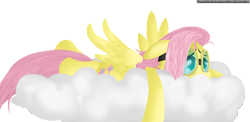 Size: 4152x2034 | Tagged: safe, artist:talentlessash, fluttershy, pegasus, pony, cloud, goggles, solo, tired