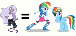 Size: 989x472 | Tagged: safe, artist:limedazzle, artist:t1mbuk0n3, derpibooru import, rainbow dash, equestria girls, amethyst (steven universe), comparison, self ponidox, steven universe