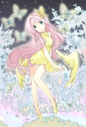 Size: 1168x1730 | Tagged: safe, artist:lillin, fluttershy, butterfly, humanized, pixiv, solo, winged humanization