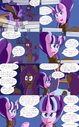 Size: 2000x3200 | Tagged: safe, artist:jake heritagu, scootaloo, starlight glimmer, pony, comic:ask motherly scootaloo, ask, bed, blanket, cloak, clothes, cloud, cloudsdale, comic, hairpin, motherly scootaloo, sweatshirt, toy box, wonderbolts poster