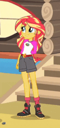 Size: 233x499 | Tagged: safe, screencap, sunset shimmer, equestria girls, legend of everfree, animated, cropped, fidgeting, flattered, gif, legs