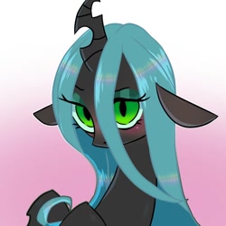 Size: 768x768 | Tagged: safe, artist:tomizawa96, queen chrysalis, changeling, changeling queen, blushing, bust, cute, cutealis, female, gradient background, looking at you, portrait, solo
