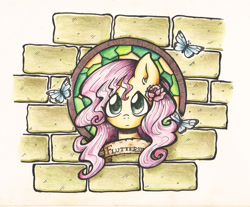 Size: 1506x1247 | Tagged: safe, artist:gachucho, fluttershy, pegasus, pony, female, mare, solo, traditional art