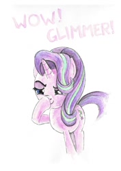 Size: 752x1063 | Tagged: artist needed, safe, edit, edited screencap, screencap, starlight glimmer, pony, unicorn, no second prances, boop, cropped, glimmerposting, lidded eyes, meme, raised eyebrow, self-boop, smiling, smirk, solo, traditional art, wow! glimmer