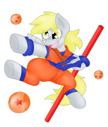 Size: 1700x2000 | Tagged: safe, artist:blackbewhite2k7, derpy hooves, anime, crossover, dragon ball, dragon ball (object), filly, goku, power pole, simple background, solo, transparent background, vector