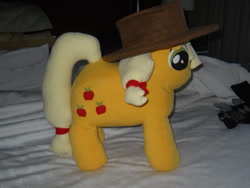 Size: 900x675 | Tagged: artist needed, safe, applejack, bootleg, eppaljeck, hat, irl, photo, plushie, wtf, you had one job