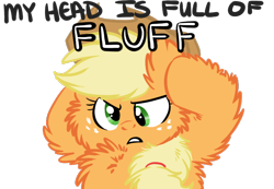 Size: 718x497 | Tagged: artist needed, source needed, useless source url, safe, applejack, earth pony, pony, applejack's hat, cheek fluff, chest fluff, cowboy hat, cross-eyed, ear fluff, female, fluffy, hat, image macro, leg fluff, mare, my mind is full of fuck, simple background, transparent background