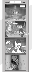 Size: 1451x3300 | Tagged: safe, artist:loreto-arts, starlight glimmer, twilight sparkle, pony, comic:friendship is innuendo, comic, crying, monochrome, twilight's castle