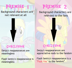 Size: 728x680 | Tagged: safe, derpy hooves, flash sentry, pegasus, pony, troll, rainbow falls, background pony, background pony strikes again, drama, drama bait, female, infographic, mare, op is a cuck, op is trying to start shit, shitposting, vulgar