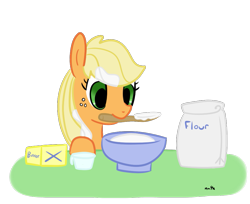 Size: 975x797 | Tagged: safe, artist:nasse, applejack, earth pony, pony, baking, butter, flour