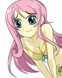 Size: 815x1015 | Tagged: safe, artist:jollyrogers5, fluttershy, belly button, bikini, clothes, derp, humanized, solo, swimsuit, wall-eyed