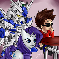 Size: 5000x5000 | Tagged: safe, artist:checkerboardazn, rarity, human, absurd resolution, crossover, gundam, sword