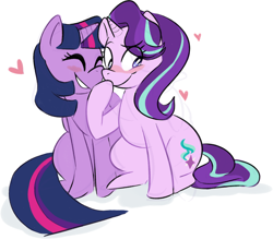 Size: 1280x1120 | Tagged: safe, artist:zambies, starlight glimmer, twilight sparkle, twilight sparkle (alicorn), alicorn, pony, unicorn, blushing, duo, eyes closed, female, lesbian, mare, shipping, smiling, twistarlight